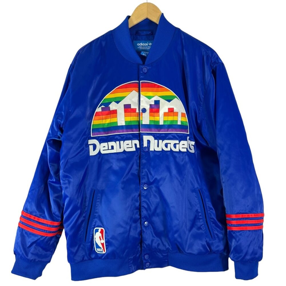 ADIDAS X NBA Blue Denver Nuggets Rainbow Men's Bomber Jacket Marked as "L"